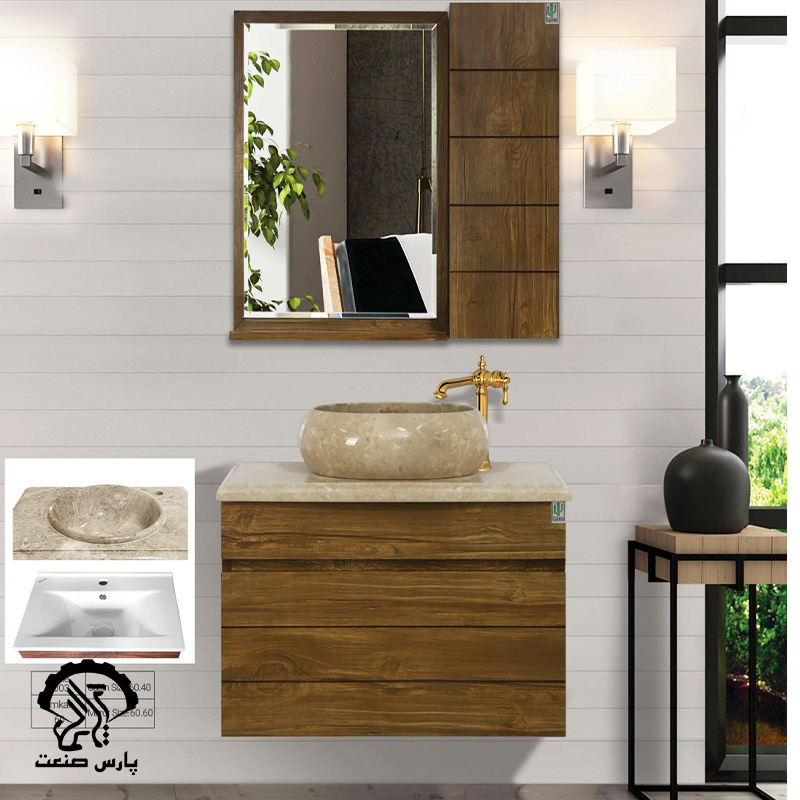 cactus1003 روشویی کابینتی کاکتوس مدل سیمکان طرح چوب 60 سانتی متر کد 1003 - Image 1