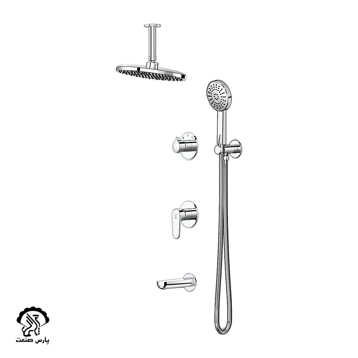 kavian-faucet-chrome-built-in-bathmixer-tenso-ceiling-shower-head-Lara شیر حمام توکار کاویان مدل لارا با سردوش سقفی کروم - Image 1