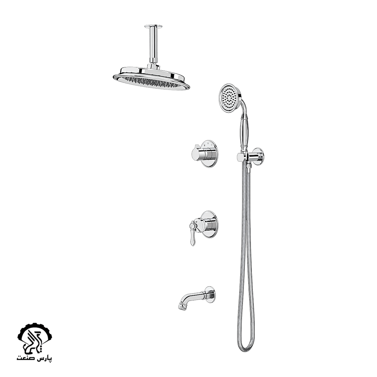 kavian-faucet-chrome-built in-bathmixer-tenso ceiling shower head-arnika شیر حمام توکار کاویان مدل آرنیکا با سردوش سقفی کروم - Image 1