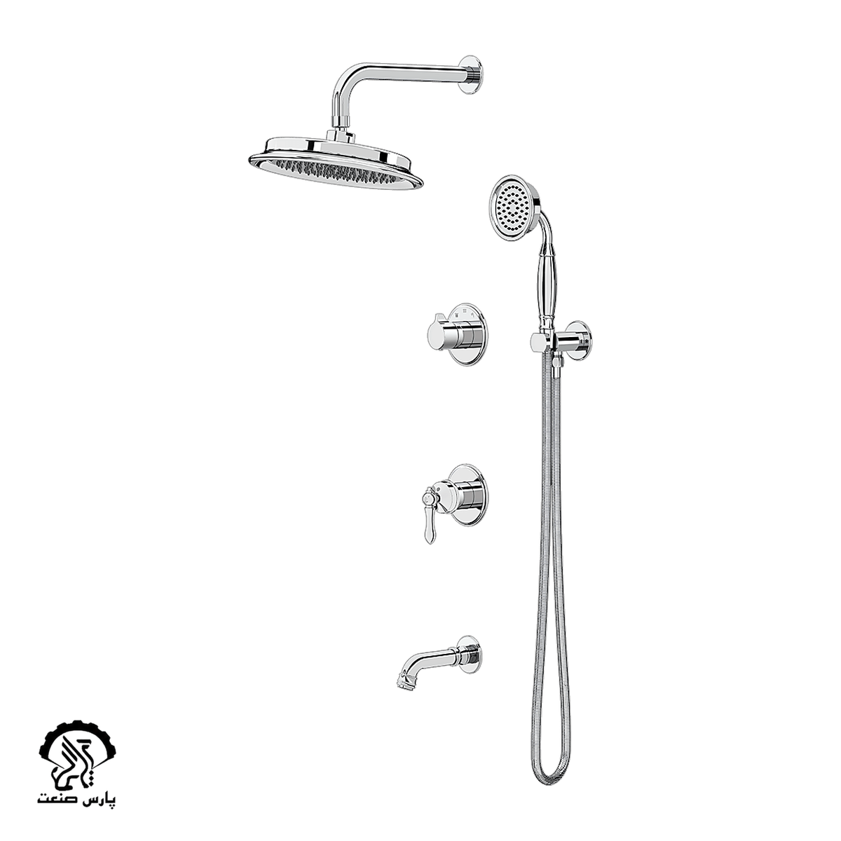 kavian-faucet-chrome-built in-bathmixer-tenso wallmounted shower head-arnika شیر حمام توکار کاویان مدل آرنیکا با سردوش دیواری کروم - Image 1