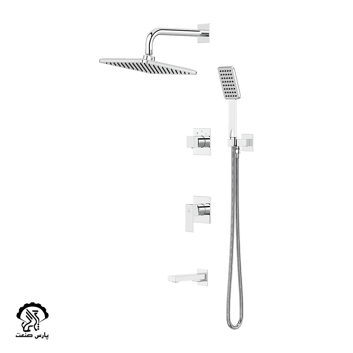 kavian-faucet-chrome-built in-bathmixer-tenso wallmounted shower head-noja شیر حمام توکار کاویان مدل نوژا با سردوش دیواری کروم - Image 1
