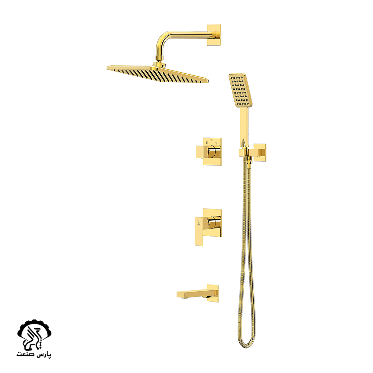 kavian-faucet-gold-built in-bathmixer-tenso wallmounted shower head-noja شیر حمام توکار کاویان مدل نوژا با سردوش دیواری طلایی - Image 1