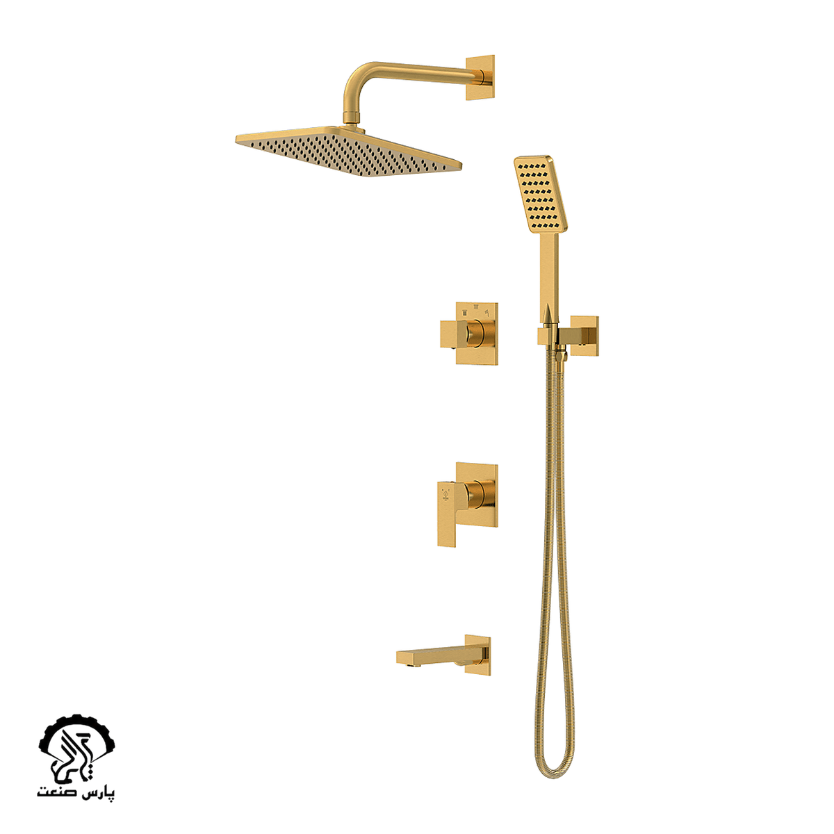 kavian-faucet-mattegold-built in-bathmixer-tenso wallmounted shower head-noja_20250630151718.937 شیر حمام توکار کاویان مدل نوژا با سردوش دیواری طلایی مات - Image 1