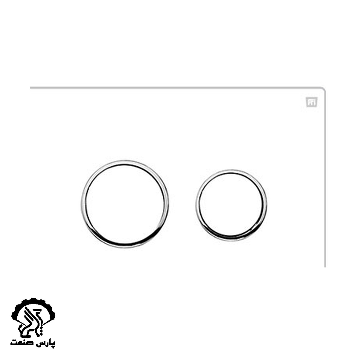 fti-flush-plate-circular-14 کلید تخلیه فلاش تانک توکار فلاش تانک ایران کد 14 مدل گرد رنگ سفید یخچالی با رینگ کروم - Image 1
