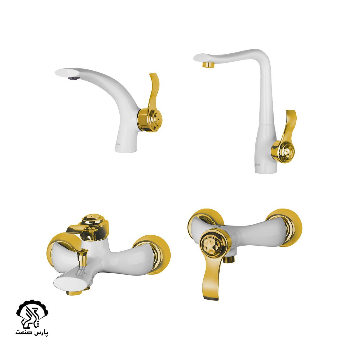 gelaz-set-golden-white ست شیرآلات گلاز سفید طلایی دوان - Image 1