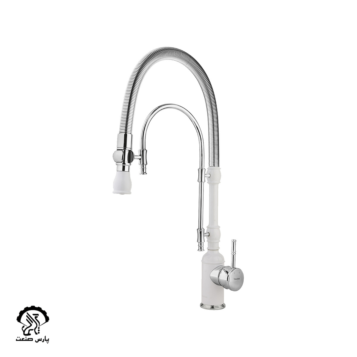 lomar-kitchen-chrome-white-1 شیر آشپزخانه فنری لومار سفید کروم دوان - Image 1